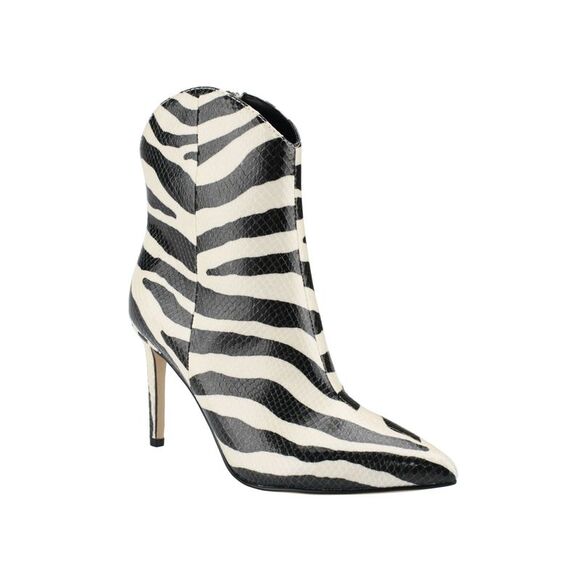 MARC FISHER Womens Ivory Embossed Revati Pointed Toe Stiletto Booties 6.5 M